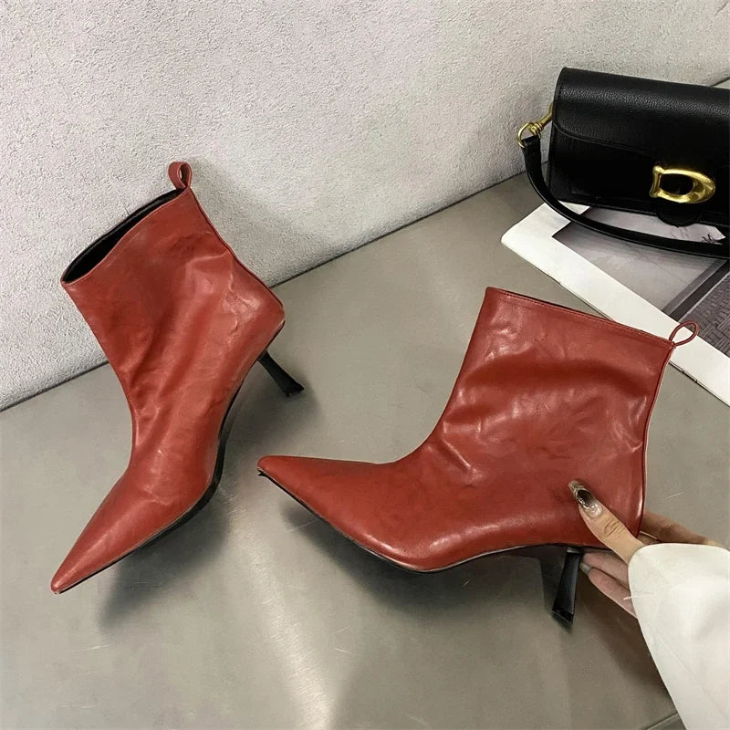 Eilyken Fashion Pointed Toe Ankle Boots Women Wedding Party Shoes Winter Autumn Slim Short Ladies Booties