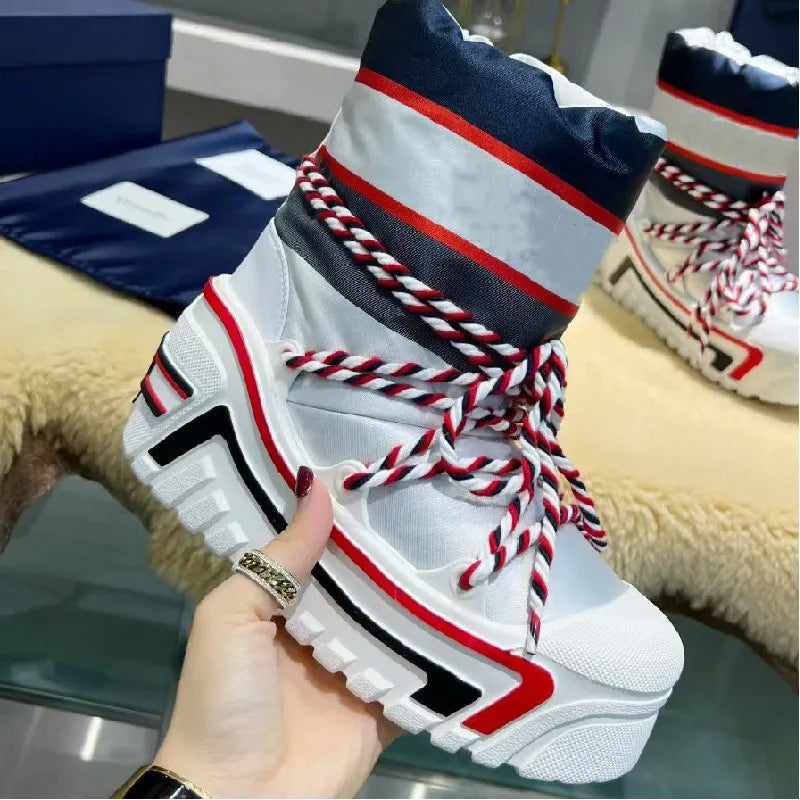 Leopard Print Women Snow Boots Waterproof Non-slip Designer Female Ankle Boots Platform Keep Warm Fur Ladies Winter Shoes white