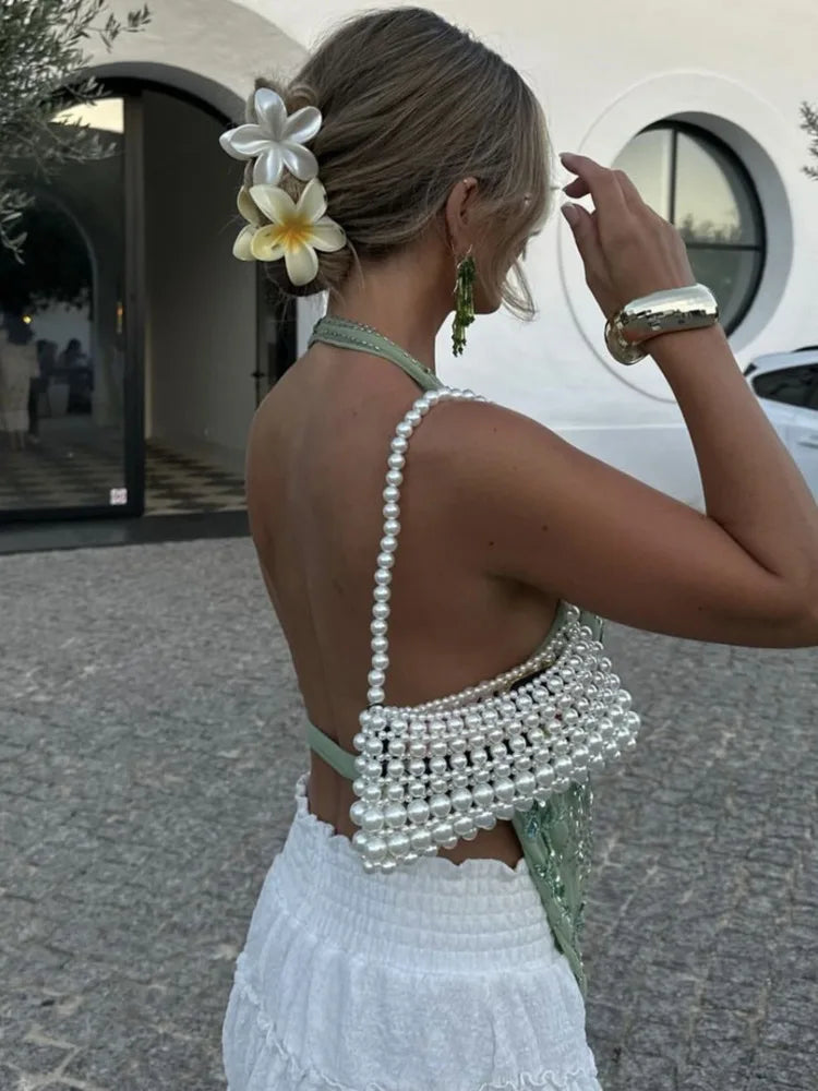 Blusas regata femininas sensuais com decote em V profundo e glitter, colete, pulôveres, verão, brilho, costas nuas, tops curtos, elegantes, tops de praia