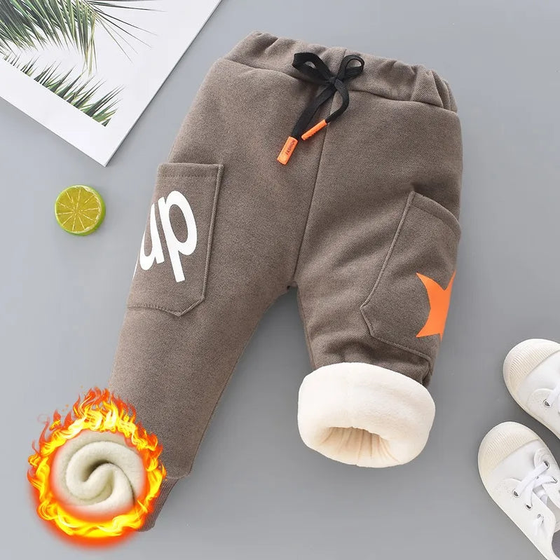 Winter Kid Thick Fleece Trousers Autumn 0-6Y Children Straight Warm Sports Pant Baby Girl Elastic Waist Jogger Sweatpant for Boy Fleece Kids Trouser