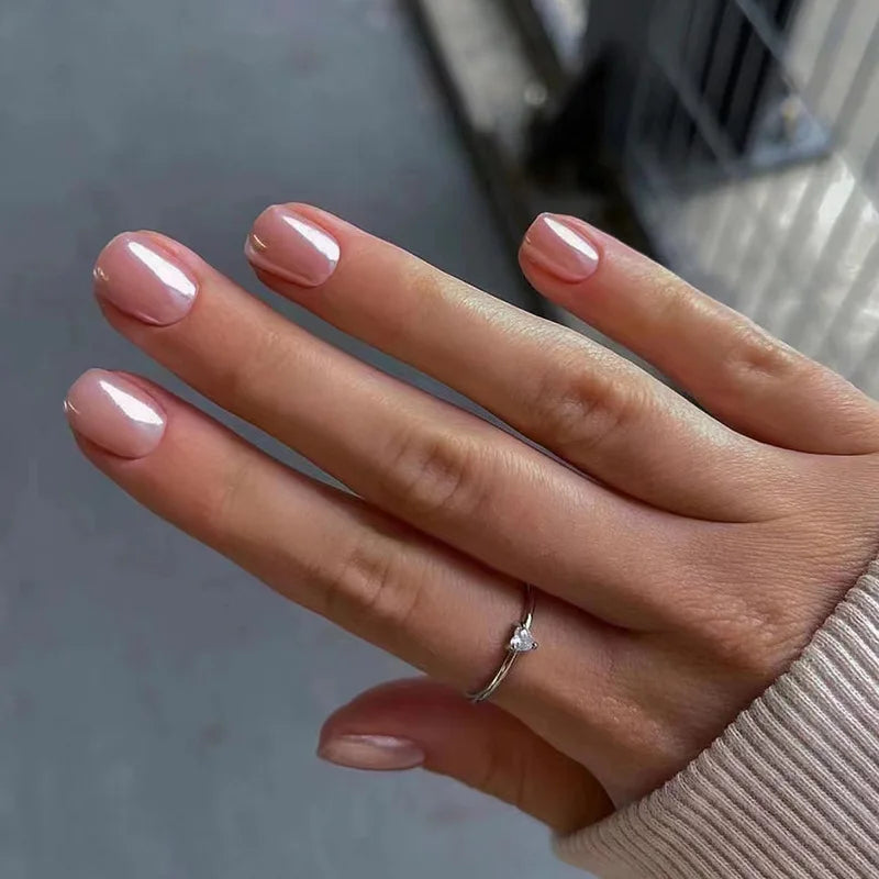 24Pcs  Gradient Color Fake Nail Simple Short Ballet Wearable False Nails with Cat Eye Design Press on Nails Full Cover Nail Tips