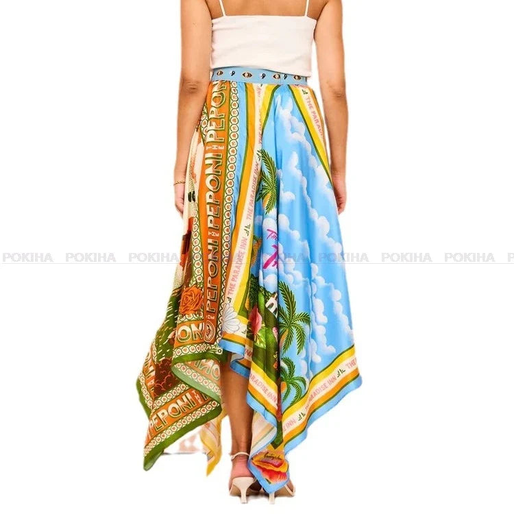 Big Hem New Fashion Versatile Irregular Half Printed Skirt Holiday Beach Women Y2k Streetwear Summer Fairycore Streetwear