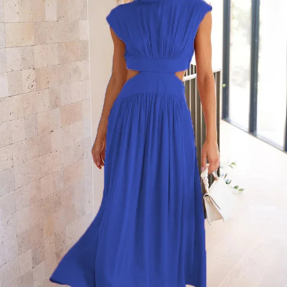 Women Spring Summer Long Maxi Dress Solid Color Fashion Sleeveless Backless Sweet Elegant Casual Dress 2023 Long-Blue