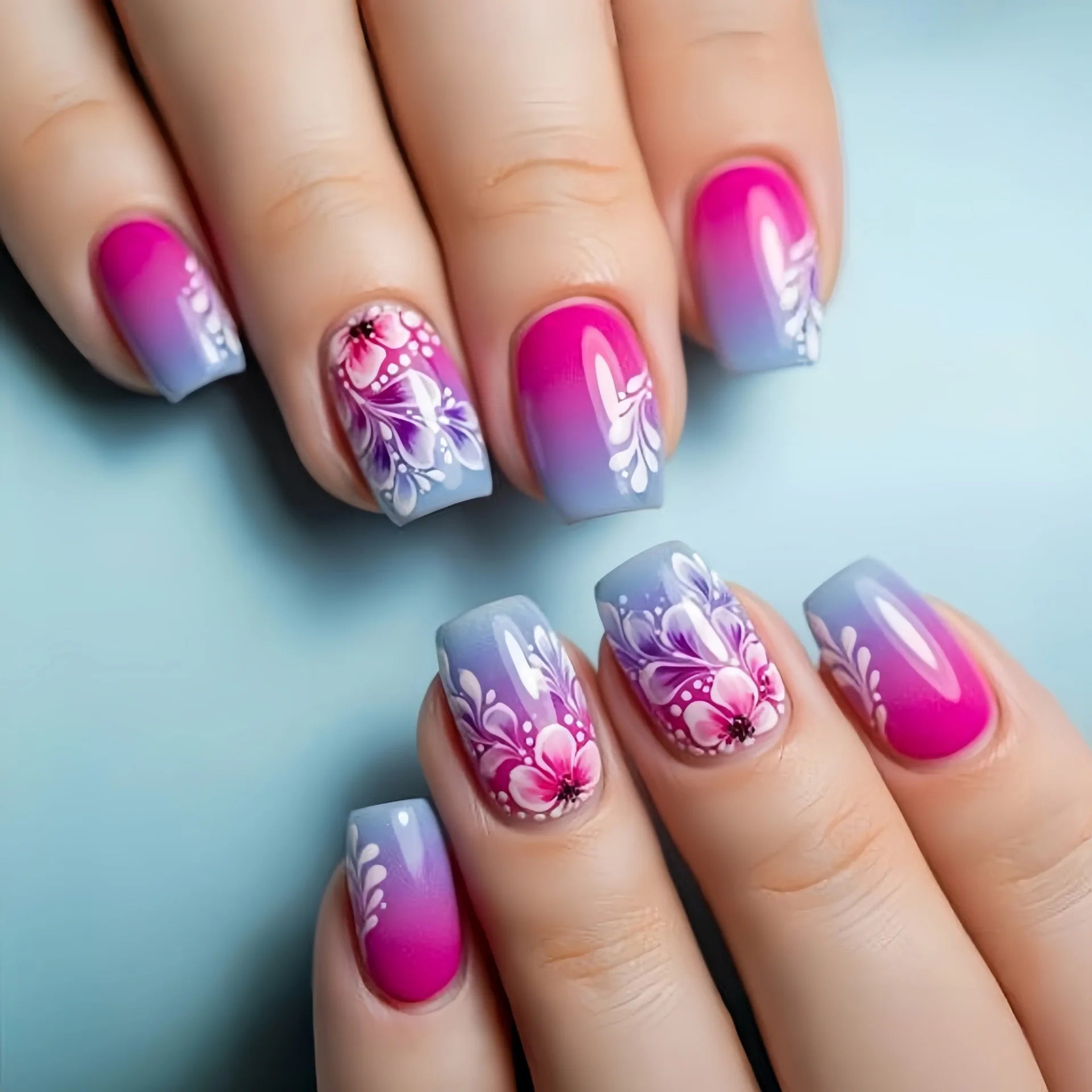 24pcs Brown False Nails Art Mid-length Ballet Fake Nail Sets Detachable Flower Design Full Cover Nail Tips Square Press on Nails