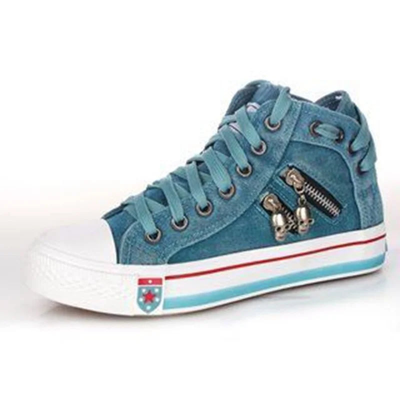 Spring/Autumn Casual Shoes Trainers Walking Skateboard Lace-up Femmes Women Retro Fashion Sneakers Denim High Gang Canvas Shoes
