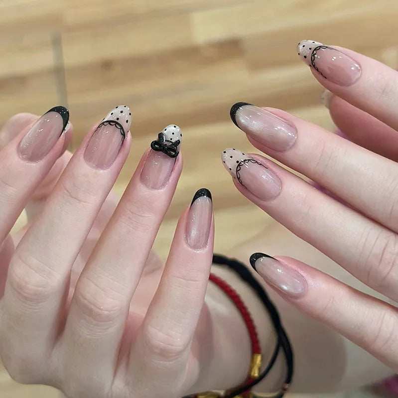 24Pcs Simple Blush Polka Dot Decoration Finished Nails Short Round Lovely False Nails Tips for Autumn Winter Reusable Manicure