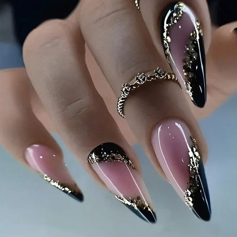 24pcs Leopard Print Almond Fake Press on Nails with Mini Flower Acrylic Fake Nails Retro Sweet Cool Design Press Ons French Nail