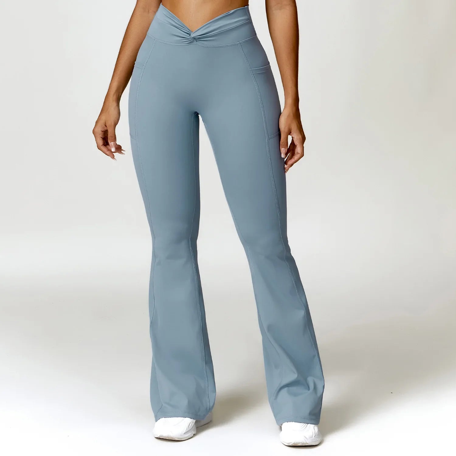 Flare Leggings Yoga Pants Women High Waist Wide Leg Pants Women Gym Push Up Workout Fitness Sports Flared Pant Latin Dance Pants Haze Blue CHINA