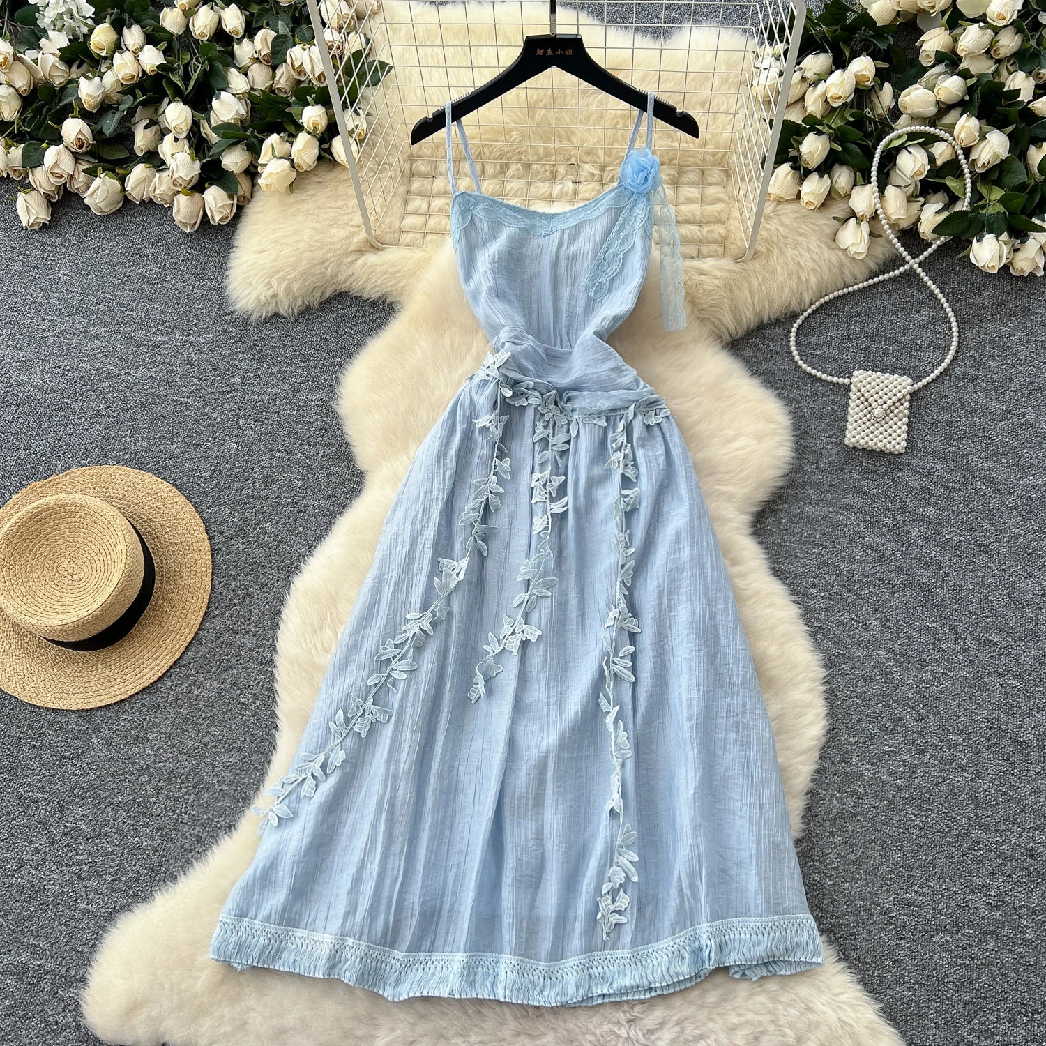 Chic Three-dimensional floral Embroidered lace Elegant Korean Fashion Fairy Sexy High Waist  Summer Women Beach Vacation Robe