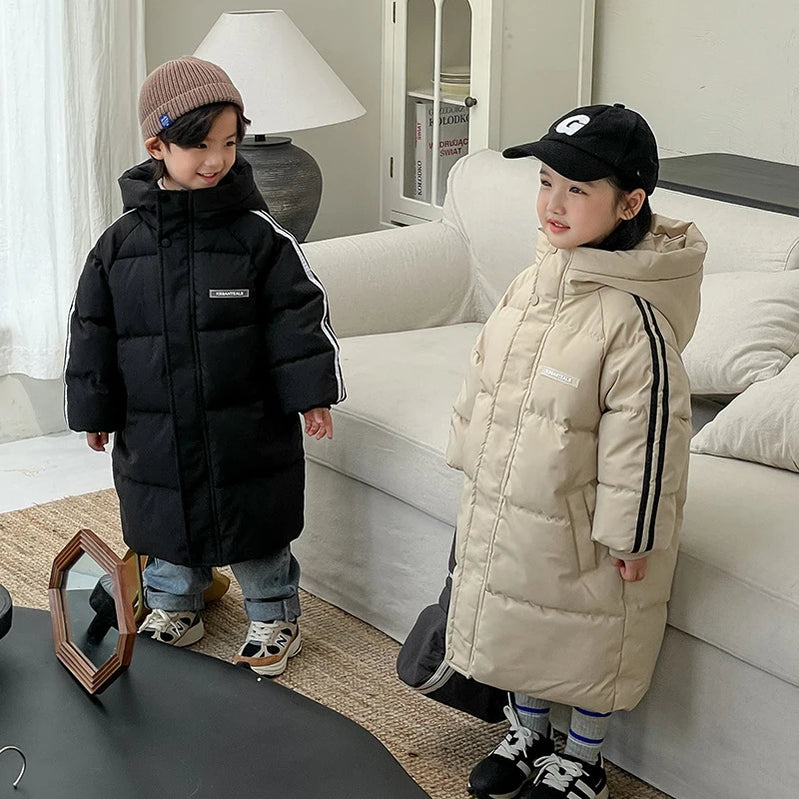 Winter boys girls plus velvet warm hooded jacket 2-9 years old Korean down overcoat thickening fashion children's clothing