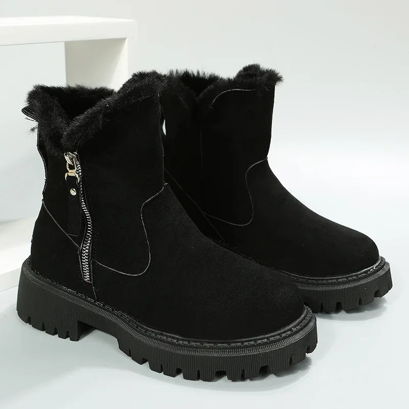 Snow Boots Women Winter Warm Fashion Designer Platform Boots Non-slip Short Plush Flats Suede Shoes Mujer