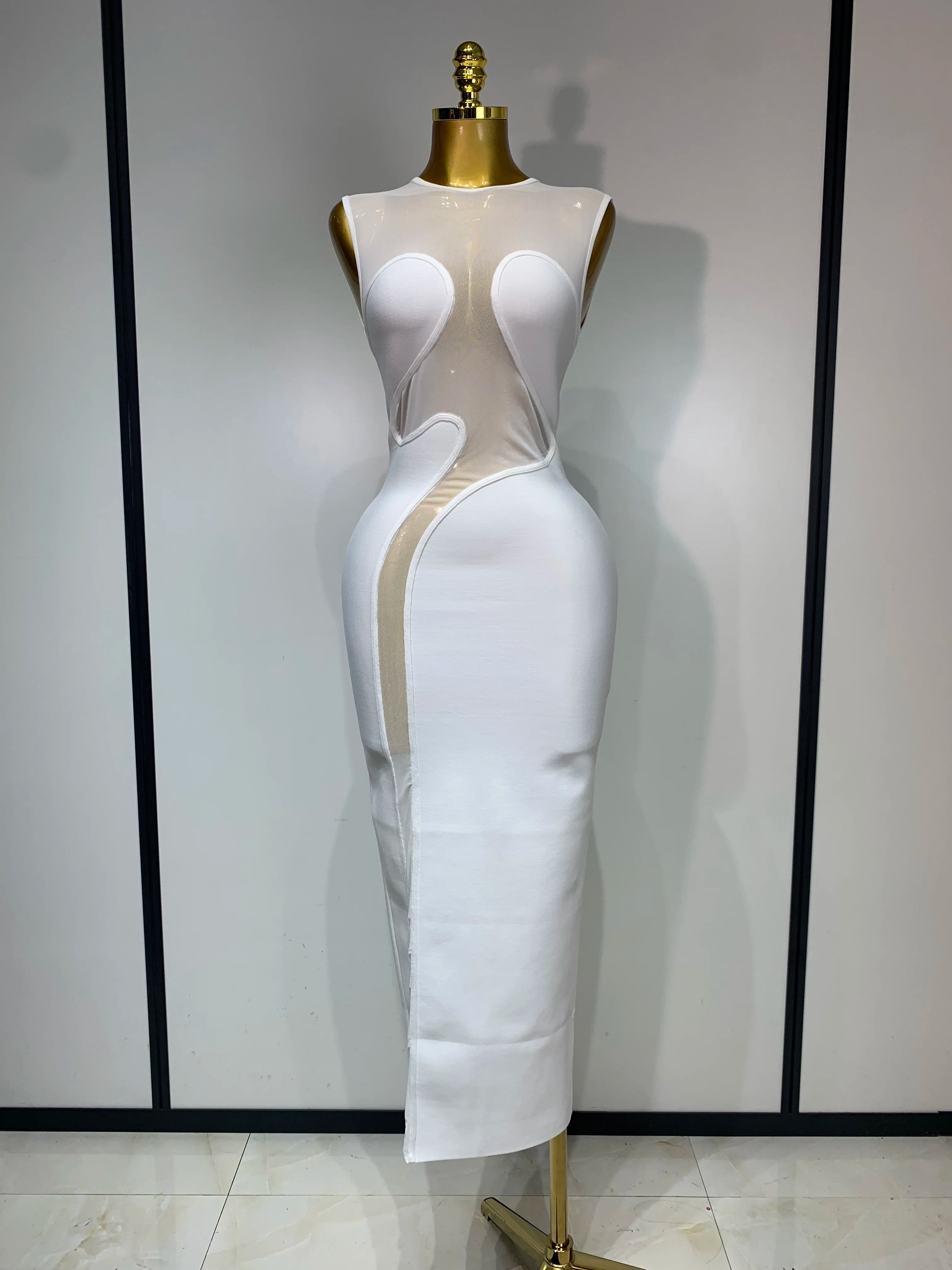 High Quality Sexy O Neck Mesh Bodycon Bandage Dress Evening Party Gown 2025 Celebrity Elegant Luxury Birthday Club Dresses