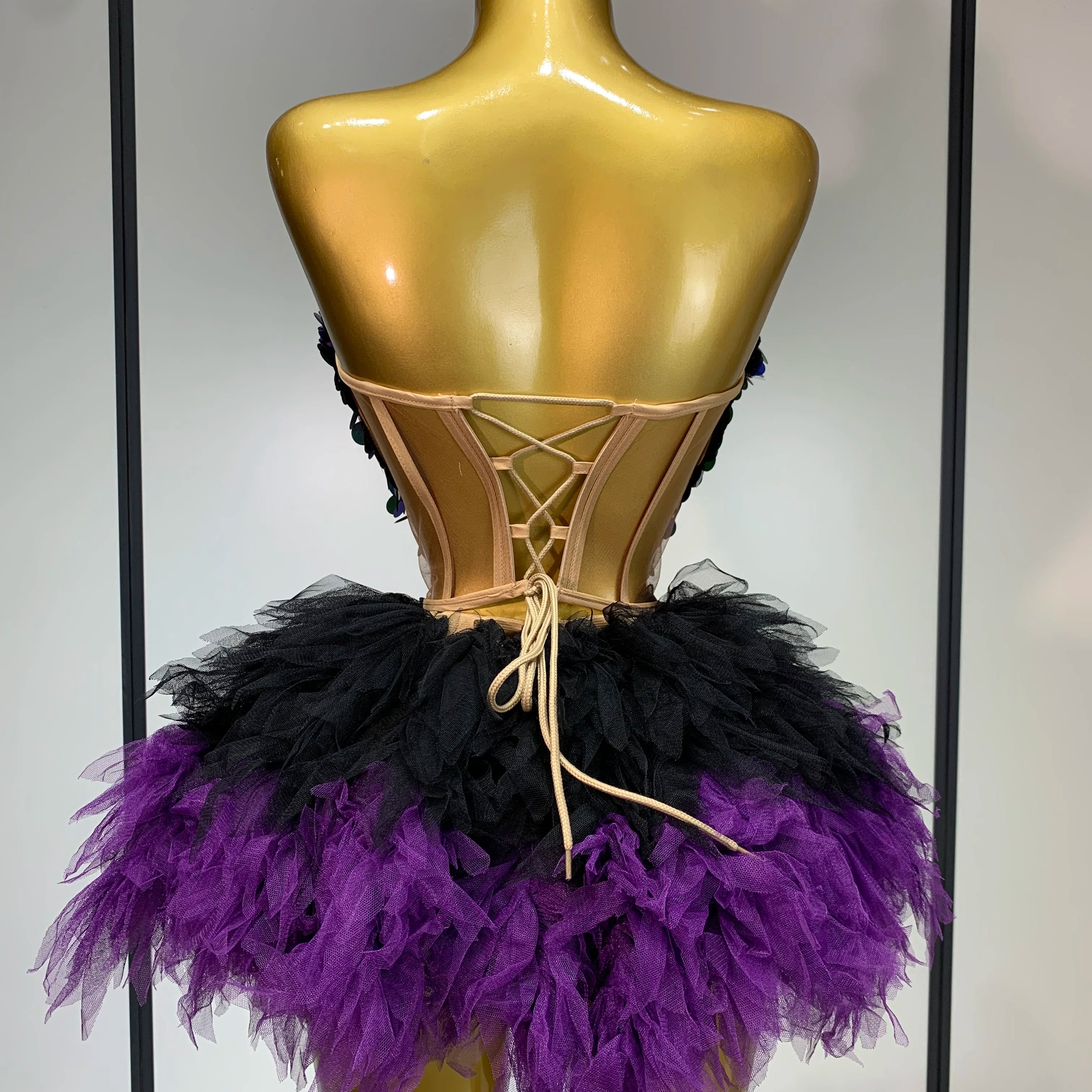 Two Pieces Set Women Stage Performance Costume Birthday Evening Party Nightclub outfit Drag Queen Sexy Backless Mini Skirt Set