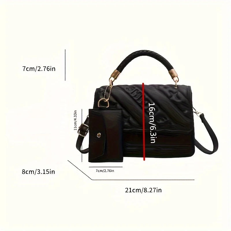 1pc Trendy Quilted Handbag with Adjustable Strap, Stylish Black Shoulder Purse for Women with Mini Coin Pouch, Crossbody Purse
