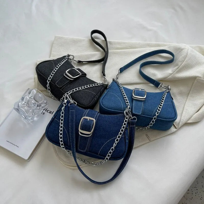 Fashionable Denim Personalized Design Exquisite Texture Shoulder Underarm Small Square Bag