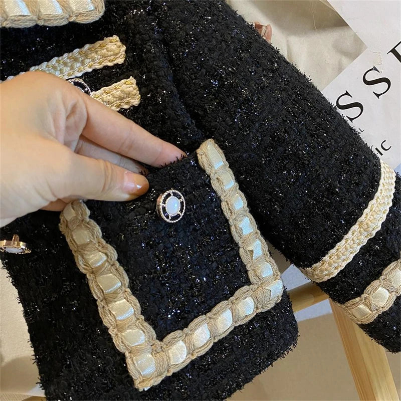 Girl 2 Piece Tweed Set Winter Suit Clothes for 1-10Years Children's Cotton Padded Jacket Coat+Skirt Kids Classic Outfits