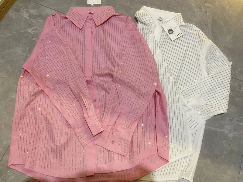 drill POLO collar shirt loose casual blouse ladies temperament elegant top