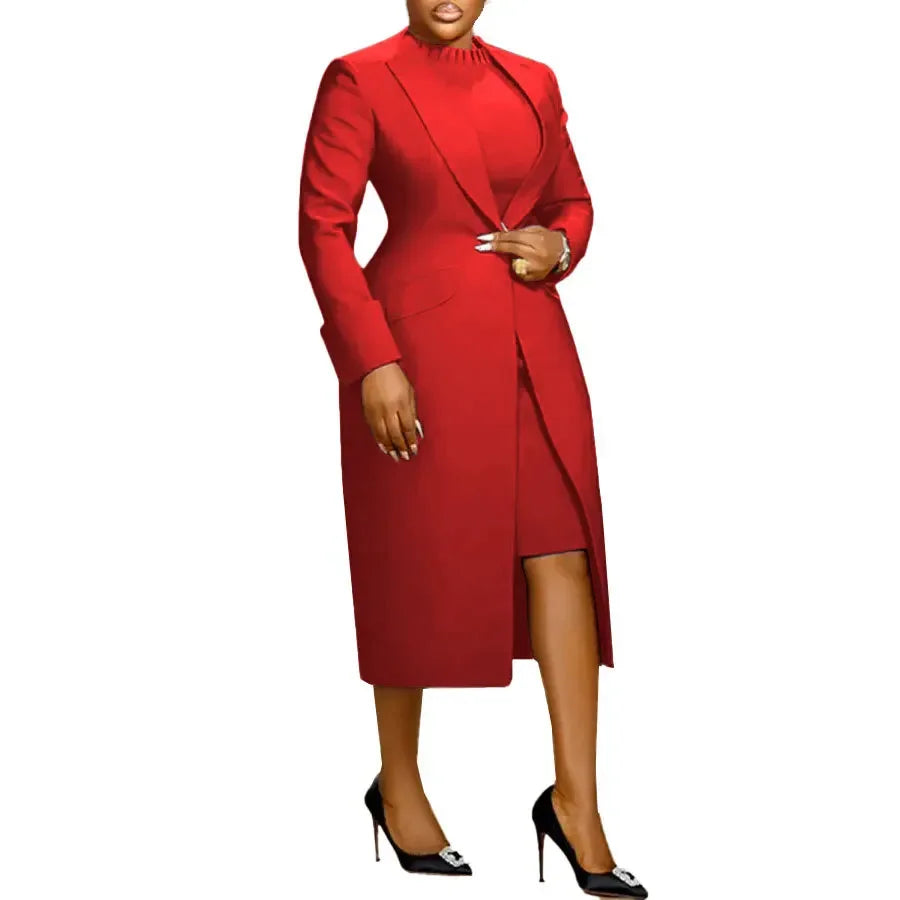 CM.YAYA Women's Set Full Sleeve Long Blazer Coat+ Long Dress Suit 2025 Winter Streetwear Two 2 Piece Set Africa OL Work Outfits
