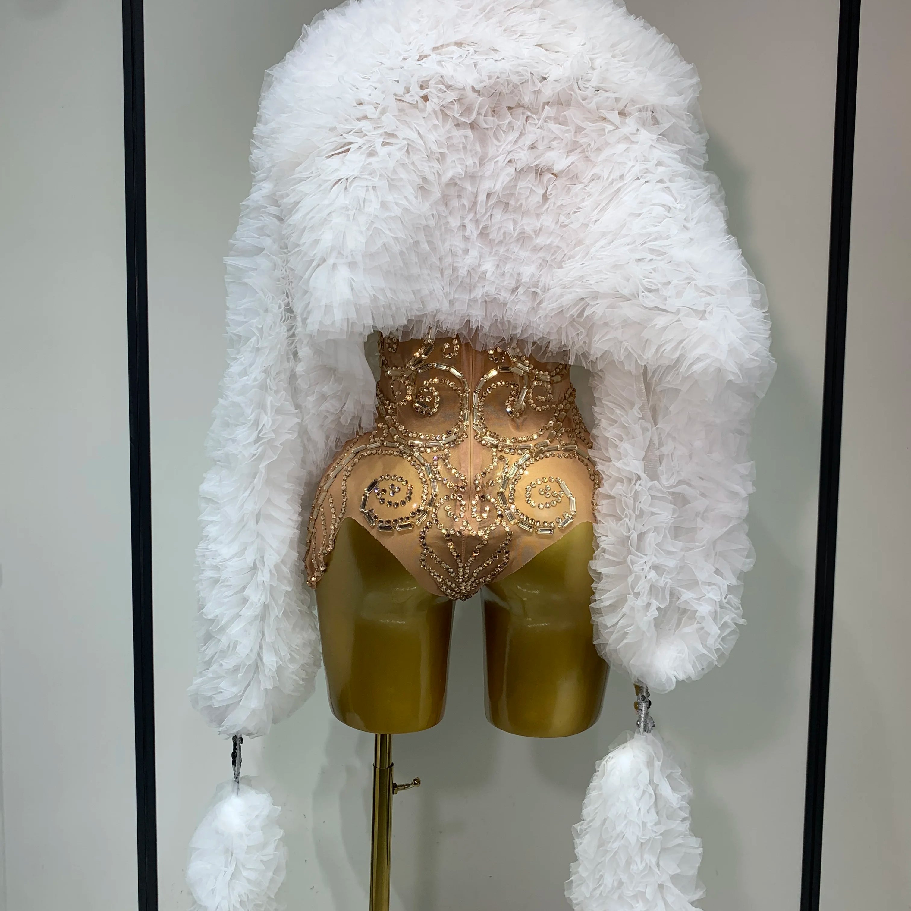 Shining Rhinestone Bodysuit Sexy Mesh See Through Dancer Birthday Evening Party Celebrate Performance Nightclub Stage Outfit