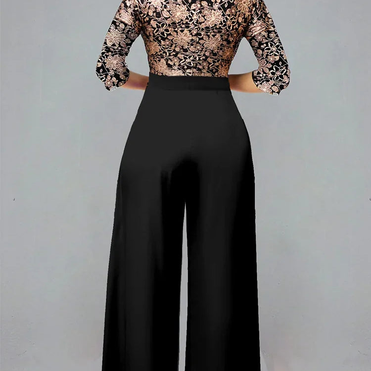 Sets Outifits 2023 Gilded Floral V-neck Loose Fitting Jumpsuit of One Fashion Casual Pieces for Women Elegant Female