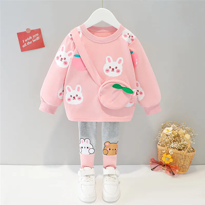 Girls Clothes Spring Autumn Baby Kids Clothing Sets Hooded Casual T Shirt Pants Toddler Infant Tracksuit Children Outfits AAMC14-Pink