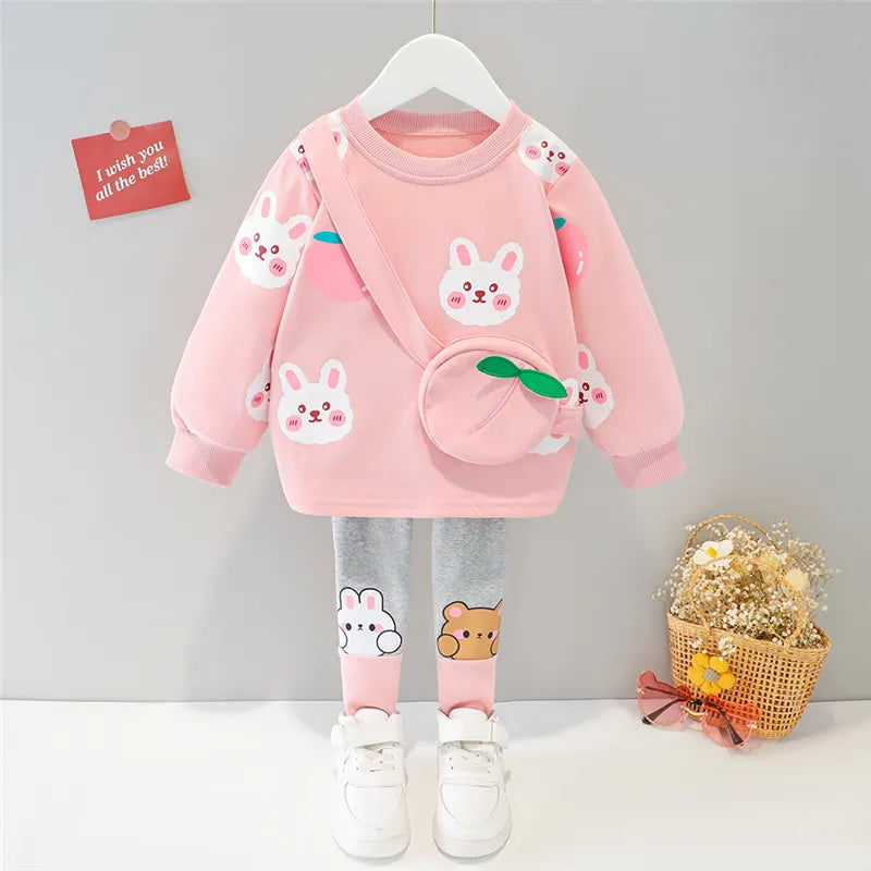 Girls Clothes Spring Autumn Baby Kids Clothing Sets Hooded Casual T Shirt Pants Toddler Infant Tracksuit Children Outfits AAMC14-Pink