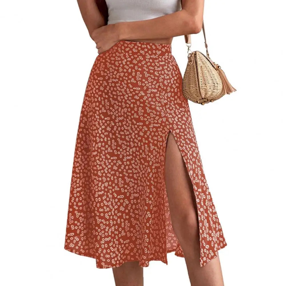 Summer Beach Skirt Trendy Thin A-line Colorfast Summer Beach Skirt Women Garment Lady Midi Skirt Lady Skirt Orange
