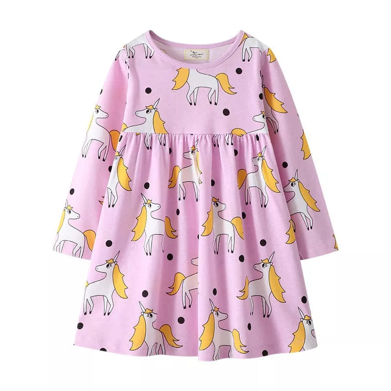 Children's Princess Unicorn Dresses For Autumn Spring Long Sleeve Baby Costume Birthday Toddler Kids Frocks T7407