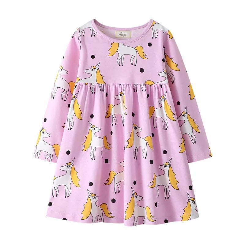 Children's Princess Unicorn Dresses For Autumn Spring Long Sleeve Baby Costume Birthday Toddler Kids Frocks T7407