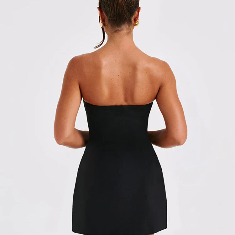 HOUZHOU Elegant Strapless Short Dresses for Women Summer Sexy Vintage Slim A-line Black Party Dresses Graduation Prom