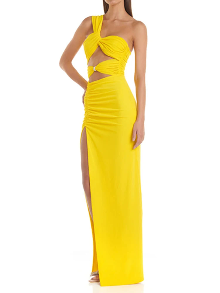 Women's Fashion Bandage Dress Strapless Sleeveless Hollow Out High Split Sexy Evening Dresses Summer
