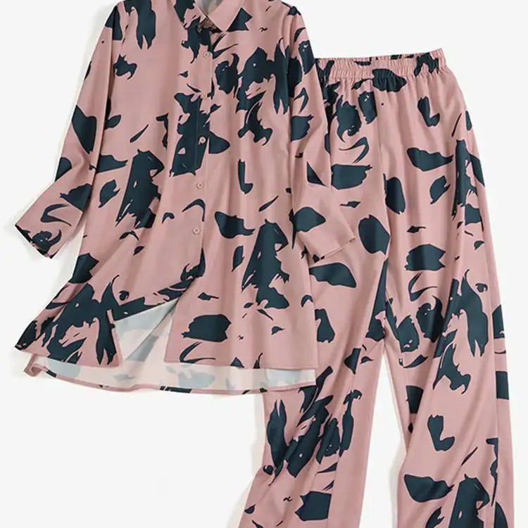 ZANZEA Women Casual Pants Sets Outfits Oversized Fashion Printed Long Sleeve Blouse Wide Leg Pant Streetwear Loungewear Set Suit