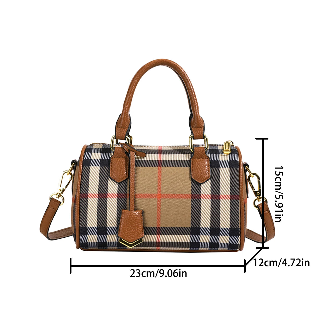 Large Capacity Classic Stripe Plaid Pattern Shoulder Bag PU Crossbody Tote with Adjustable Strap Zip Closure for Daily Use