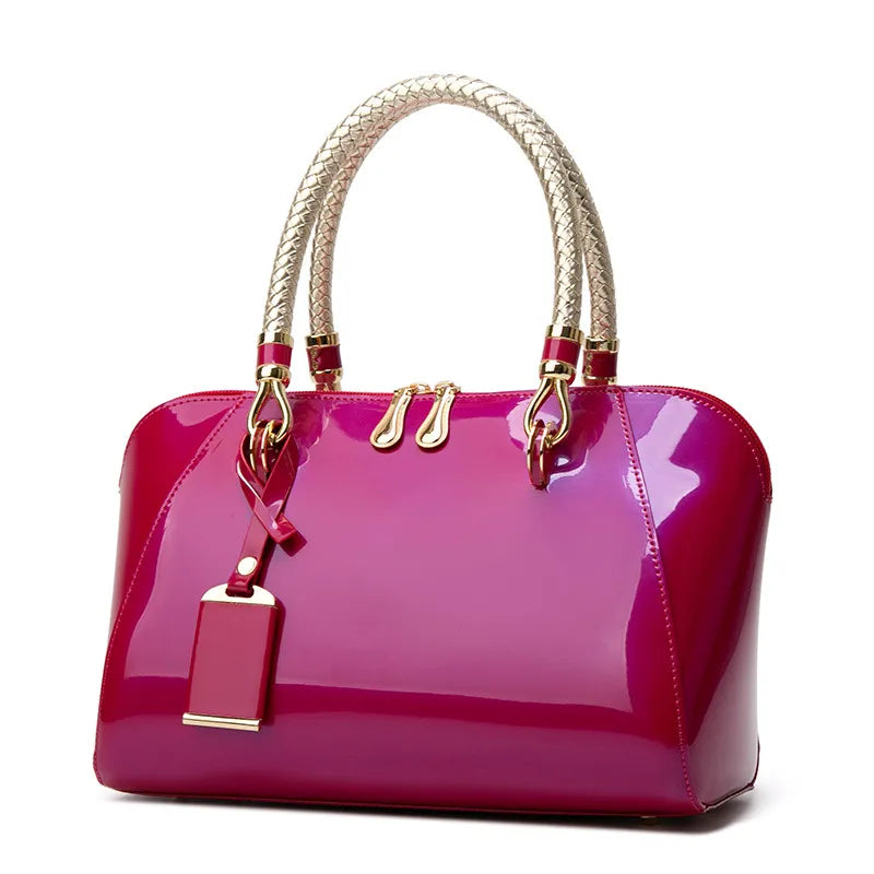 Luxury Designer Handbag Shiny Leather Boston Bag Fashion New Blue Red Black Beige Pink Bags for Women Sac De Luxe Femme rose red