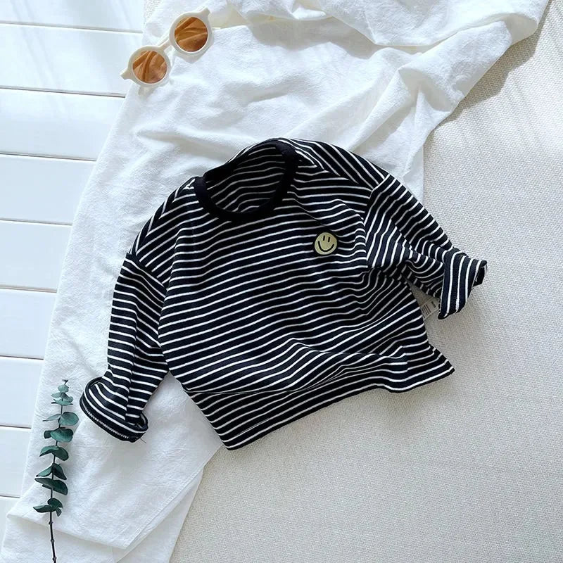 Loose Bottoming Shirt Babies Striped T-shirt 1-6Years Boys Girls Spring Fashion Clothing Kids Long Sleeve Casual Sports Tops p3
