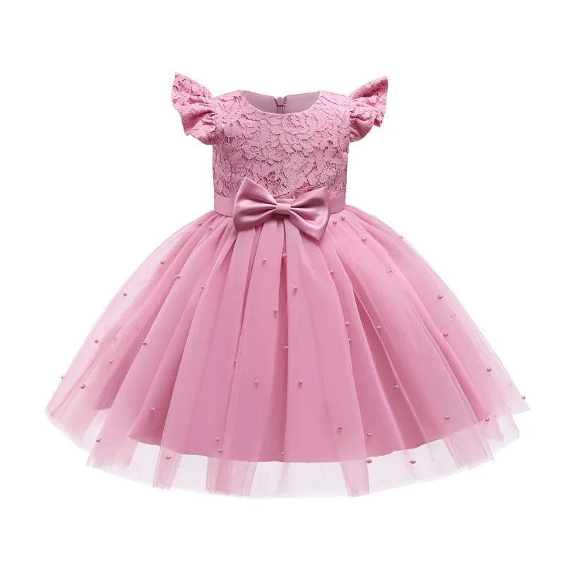 Fashion Wedding Birthday Party Dress Christams Dress For Girl 1-5 Years Girls Dress Elegant Tutu Vestidos Kids Clothes 751-Pink