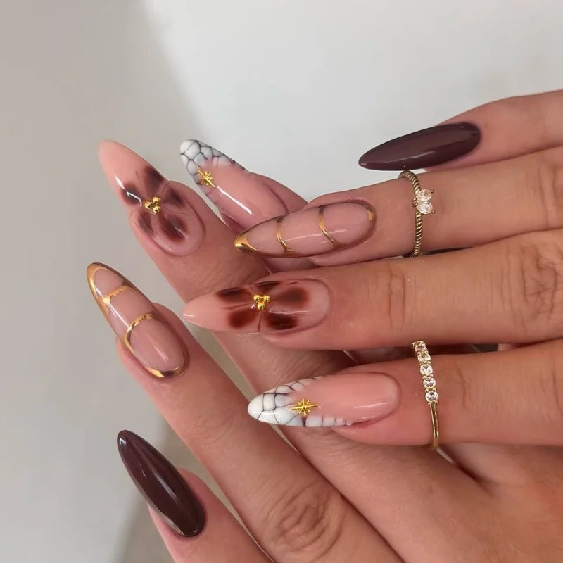 24pcs Black Cat's Eye Press on Nails Finished Ins Wearable False Nail Sets Love Design Stick on Nails Stilettos Fake Nail Tips
