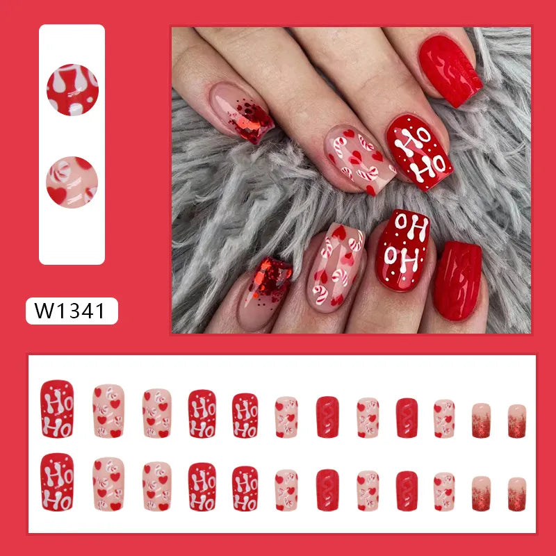 24Pcs/Set False Nail Christmas Fake Nail Tips Full Cover Acrylic False Nails Decoration For Nail Tip Beauty