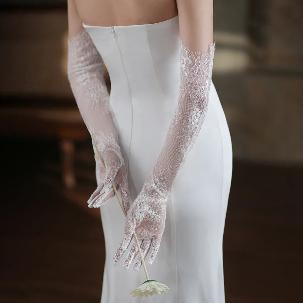 Wedding Dress Luxury Atmosphere Gloves Bride Gloves Long Double Row Gloves Wedding Gloves Winter green CHINA