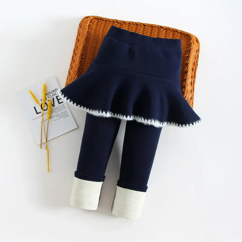 Girls Winter Leggings Pants Kids Pants Fleece Legging for Girls Thick Warm False Two Pieces Culotte Children Skirtpants Trousers navy blue 3