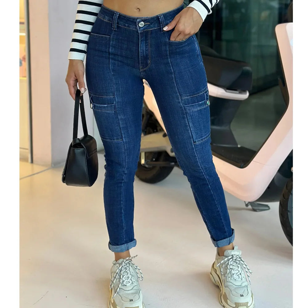 Women's Skinny Jeans Autumn Winter Streetwear Blue Pants Fashion Design Pencil Denim Trousers Push Up Slim Fit Y2k Female