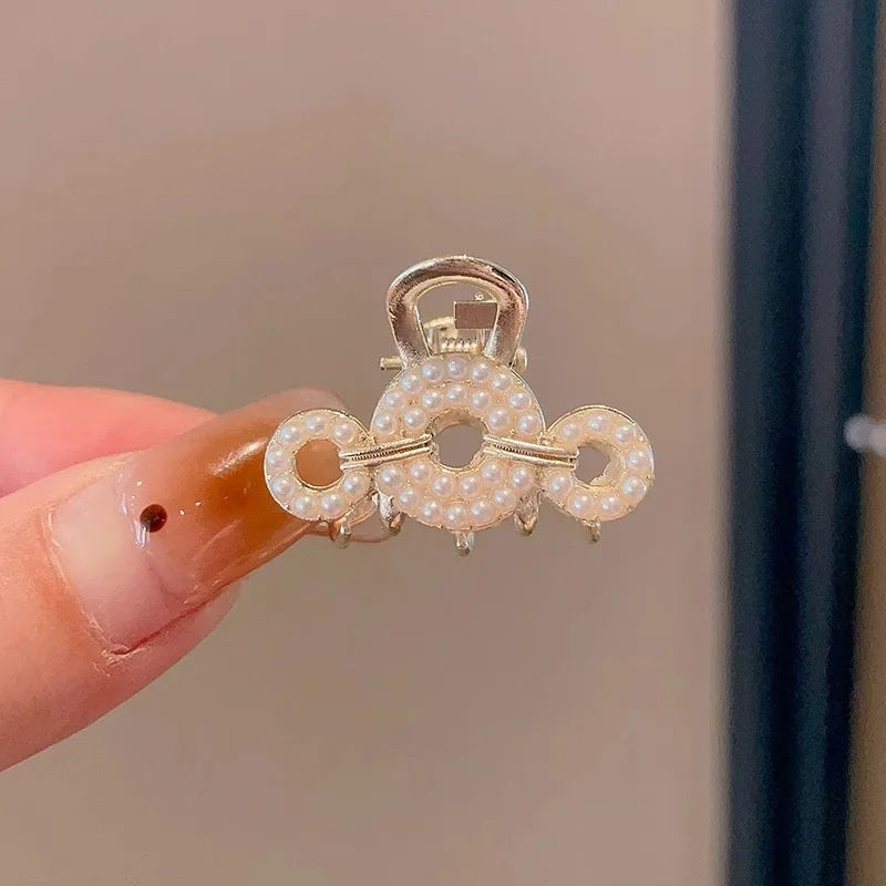 Mini Pearl Hair Claws Clips for Women Elegant Rhinestone Headwear Hairpins Hair Crab Barrettes Hair Accessories for Women R One Size
