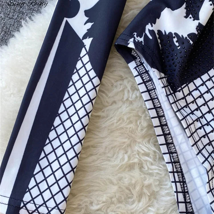 Design Autumn New Print Rompers Women Stand Collar Long Sleeve Slim Jumpsuits Chic Fashion Sexy Bodycon Short Bodysuit