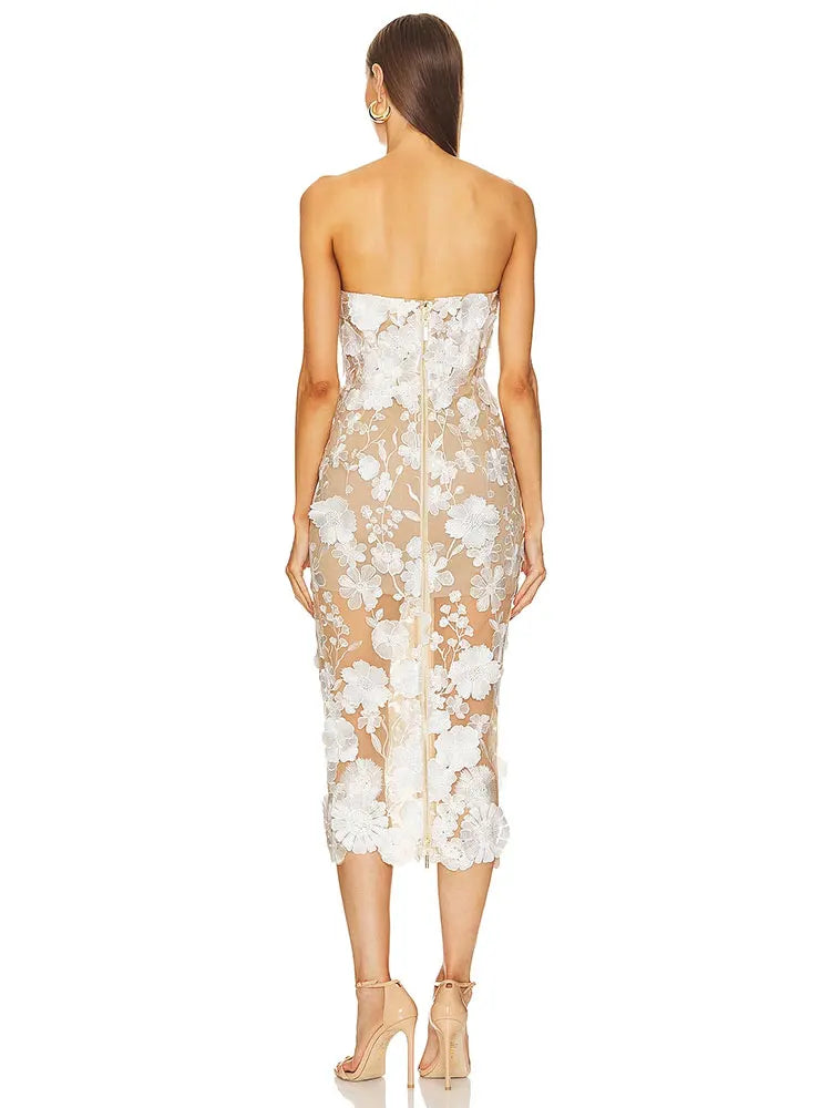 2025 Sexy Women's Wear Heavy Industry Sequin Sheer Dress Strapless Sleeveless Bodycon Midi Dress Cocktail Evening Party Vestidos