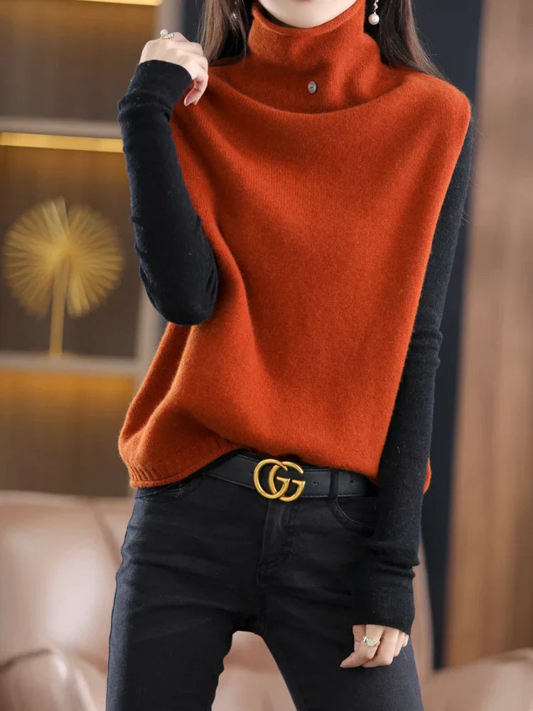 2023 100% Pure Wool Turtleneck Waistcoat Women's Knitted Vest New Autumn And Winter Sleeveless Top Sweater JQ137