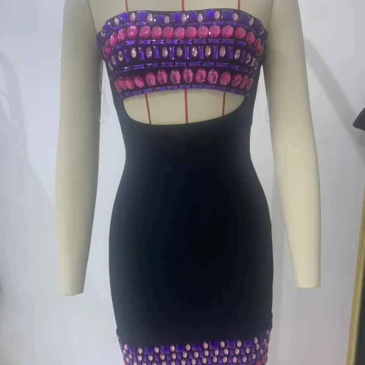 Vestido feminino celebridade de luxo, sexy, sem alças, sem costas, com recorte de pérolas, preto, justo, elegante, para festa à noite
