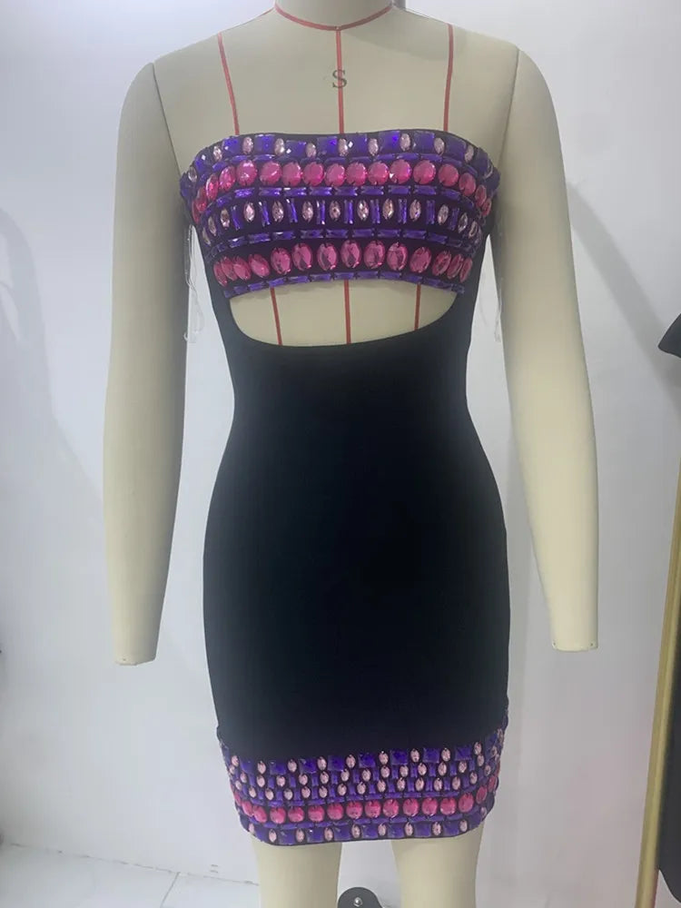 Vestido feminino celebridade de luxo, sexy, sem alças, sem costas, com recorte de pérolas, preto, justo, elegante, para festa à noite