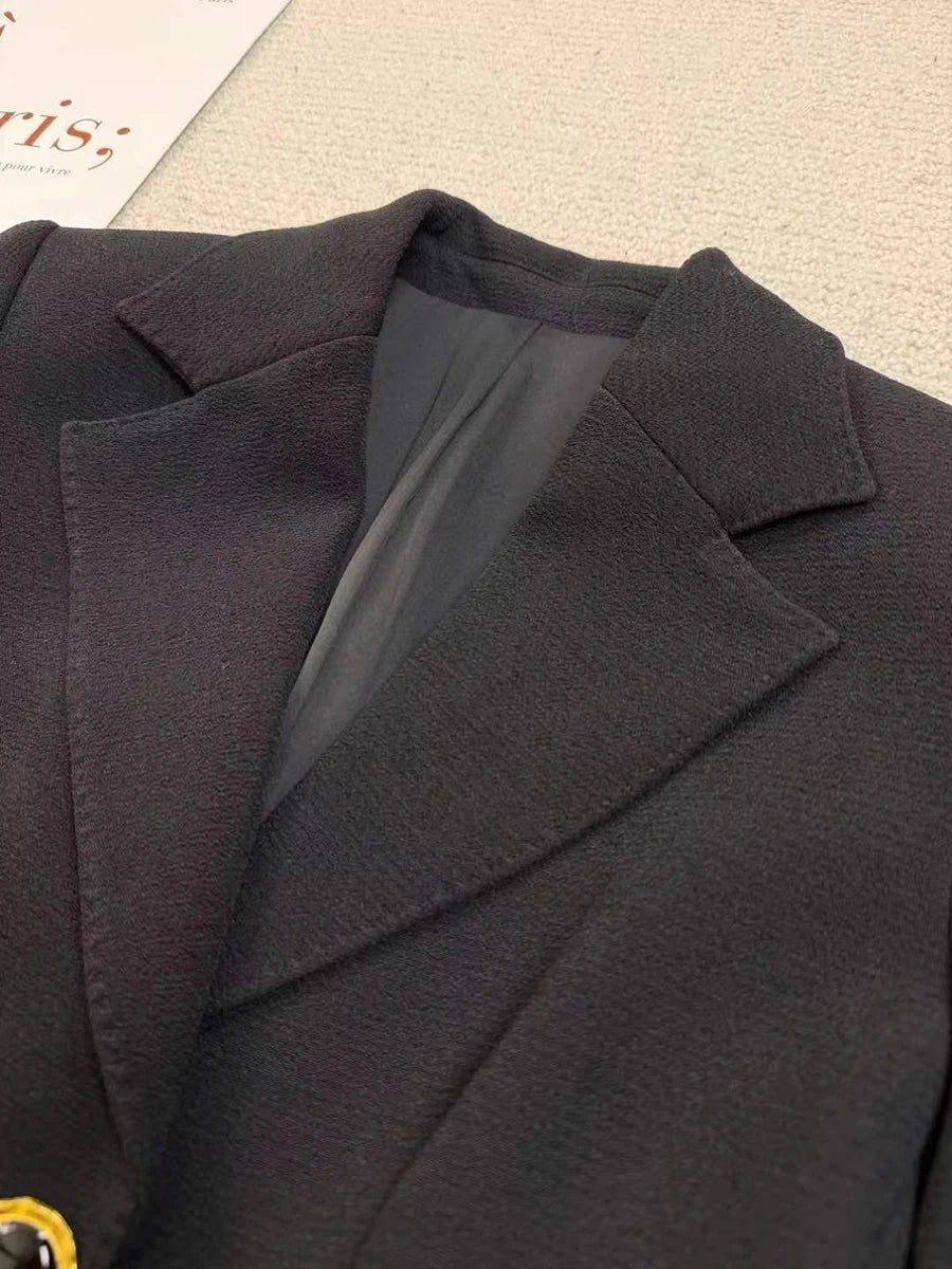 TWOTWINSTYLE Solid Slimming Jackets for Women Lapel Long Sleeves Patchwork Irrgular Button Temperament Jacket Female Fashion New