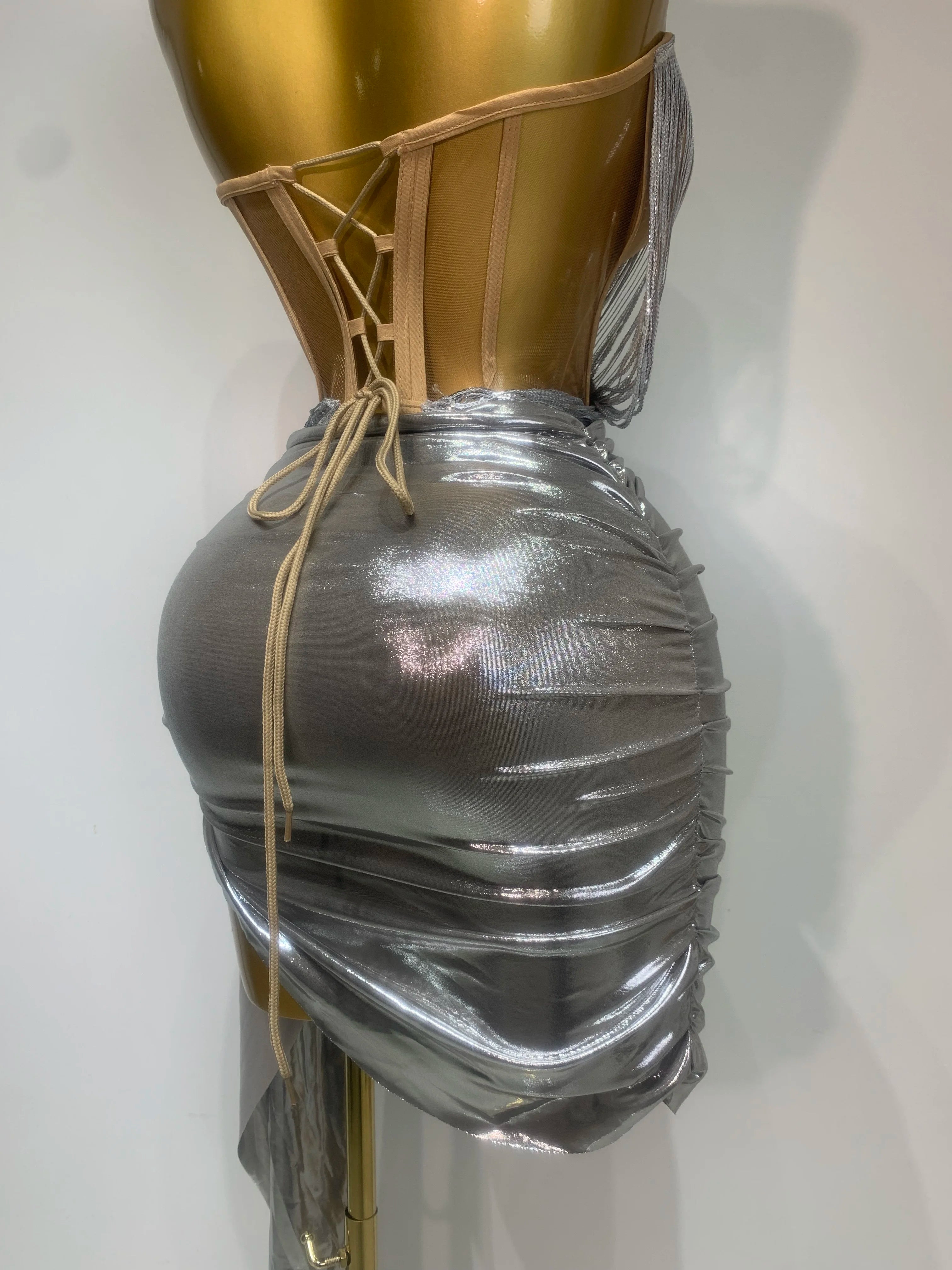 Sparkly Sequin Two Piece Set Sexy Strapless Backless Women Outfit Evening Party Nightclub Stage Performance Dance Costume