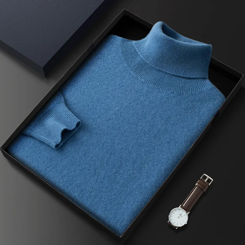 100% Cashmere Turtleneck Men Pullovers Autumn Winter Soft Light Warm Rolled Neck Jumper Jersey Pull Homme Knitted Sweater
